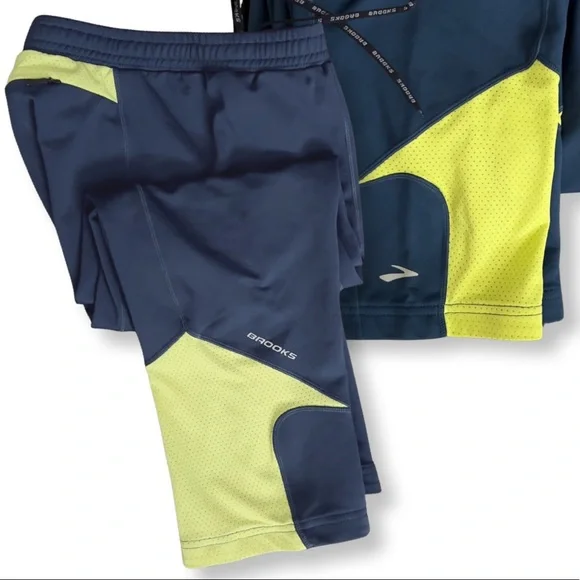 Brooks Running 7/8 Capri Track Pant Legging Navy / Neon - Picture 8 of 16
